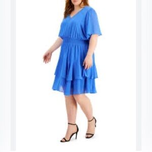 TAYLOR DOUBLE RUFFLE CHIFFON PLUS DRESS BLUE SIZE NEW
